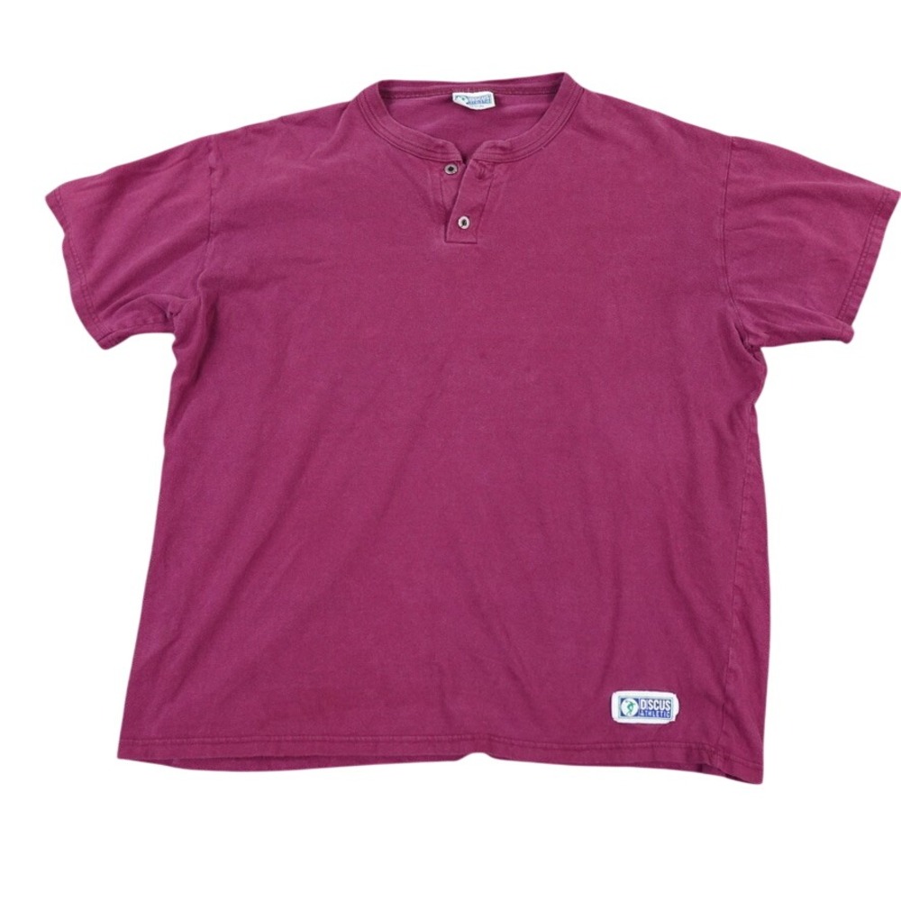 VTG Discus Athletic Henley‎ Shirt Mens XL Burgundy Logo Streetwear VTG USA